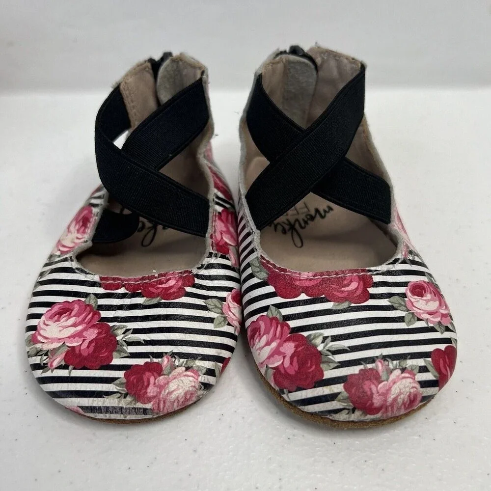 Monkey‎ Feet Size 6-12 Months Leather Ballet Flats Strappy Striped Floral Zip
